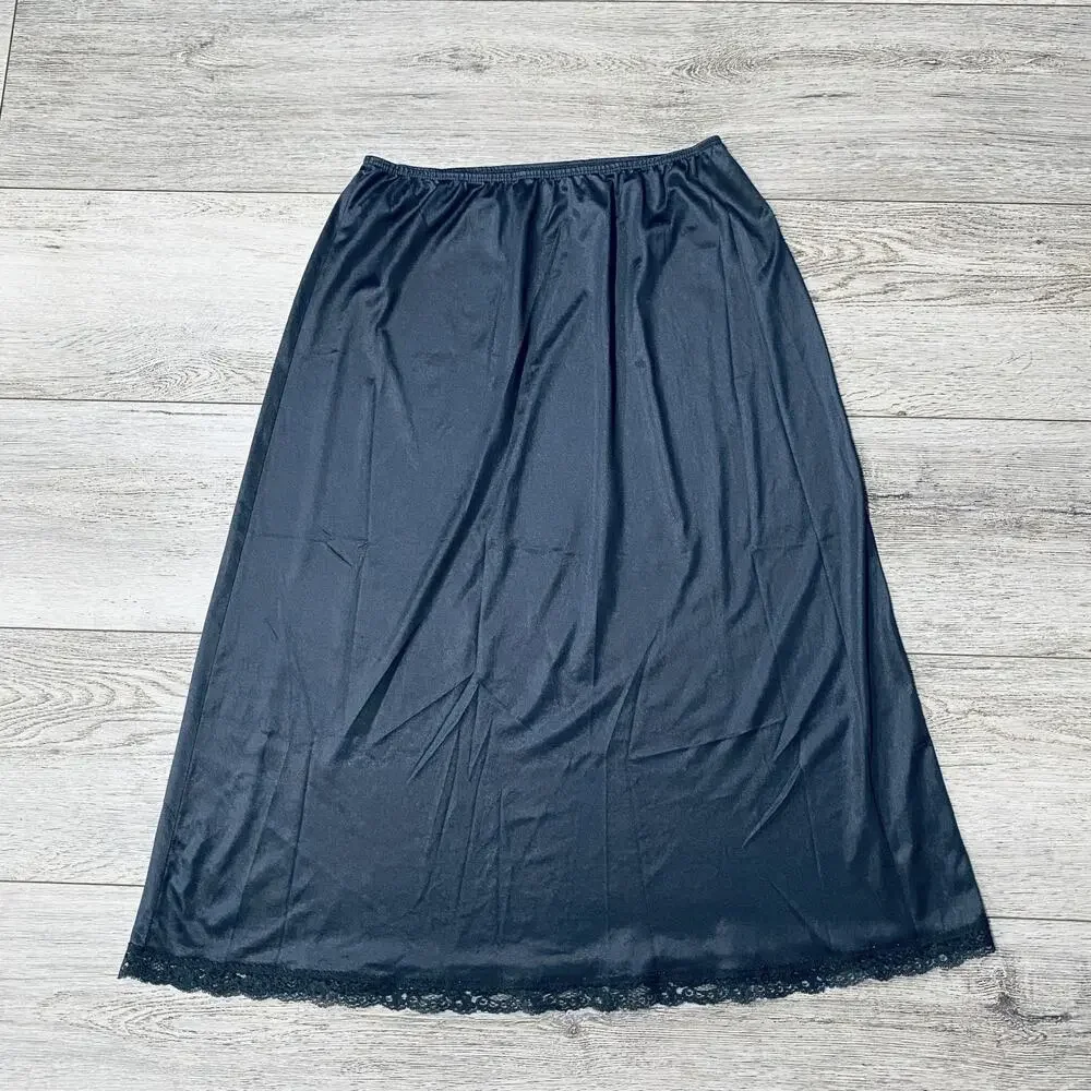 Vintage Half Slip Skirt Womens Large Nylon Lace Trim Underskirt Lingerie 90s 80S